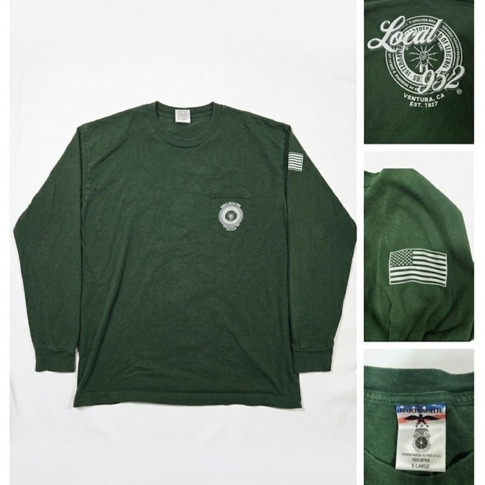 IBEW Local 952 Long Sleeve Shirt Mens XL Green Ventura CA Pocket Made in USA